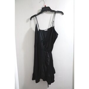 🔴Free People Intimately‎ Black Mini Dress Wrap Spaghetti Strap Ruffle Casual
